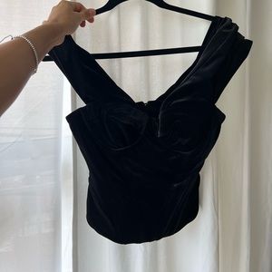 Angelica black velvet draped corset top